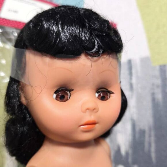 Vtg Fibre Craft Doll Pillow Doll 8" Tall Poupee Coussin Brown Hair Brown Eyes - Picture 6 of 10